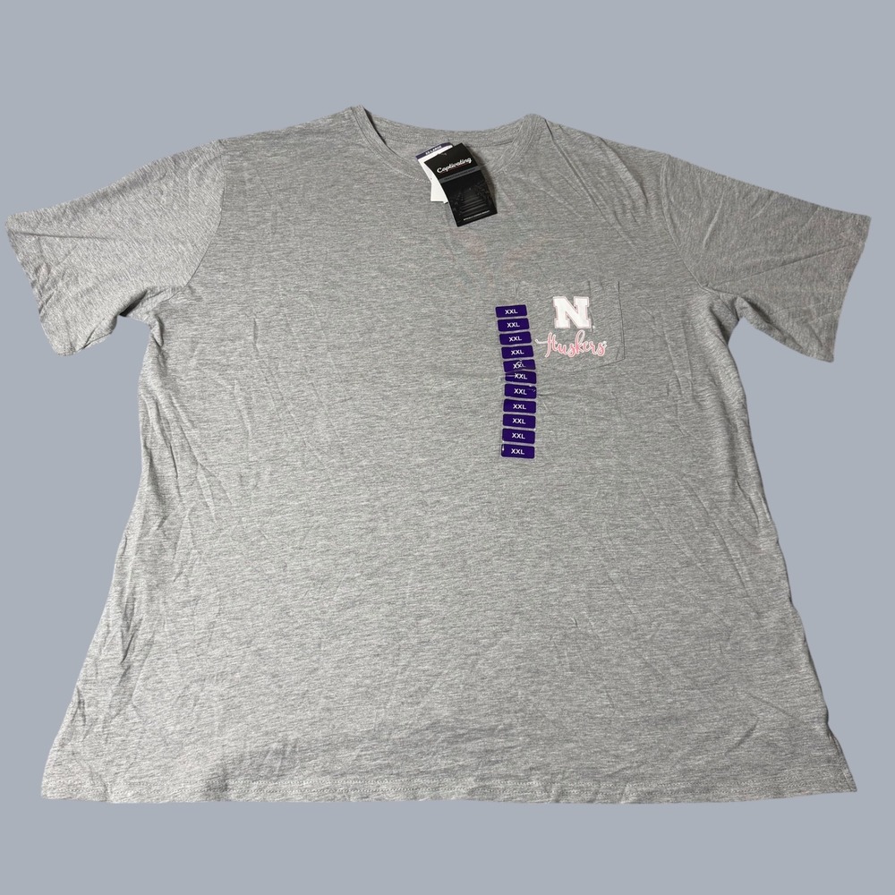 NEW Captivating Nebraska Huskers Womens XXL Gray Pocket T-Shirt NCAA Football
